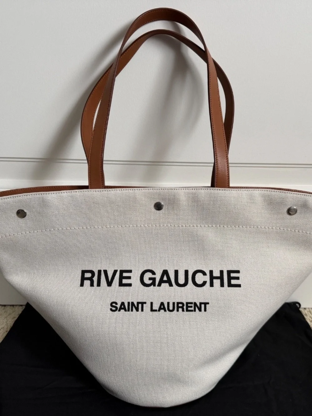 Saint Laurent YSL Rive Gauche Canvas Logo Leather Tote Shoulder Bag - Picture 8 of 15